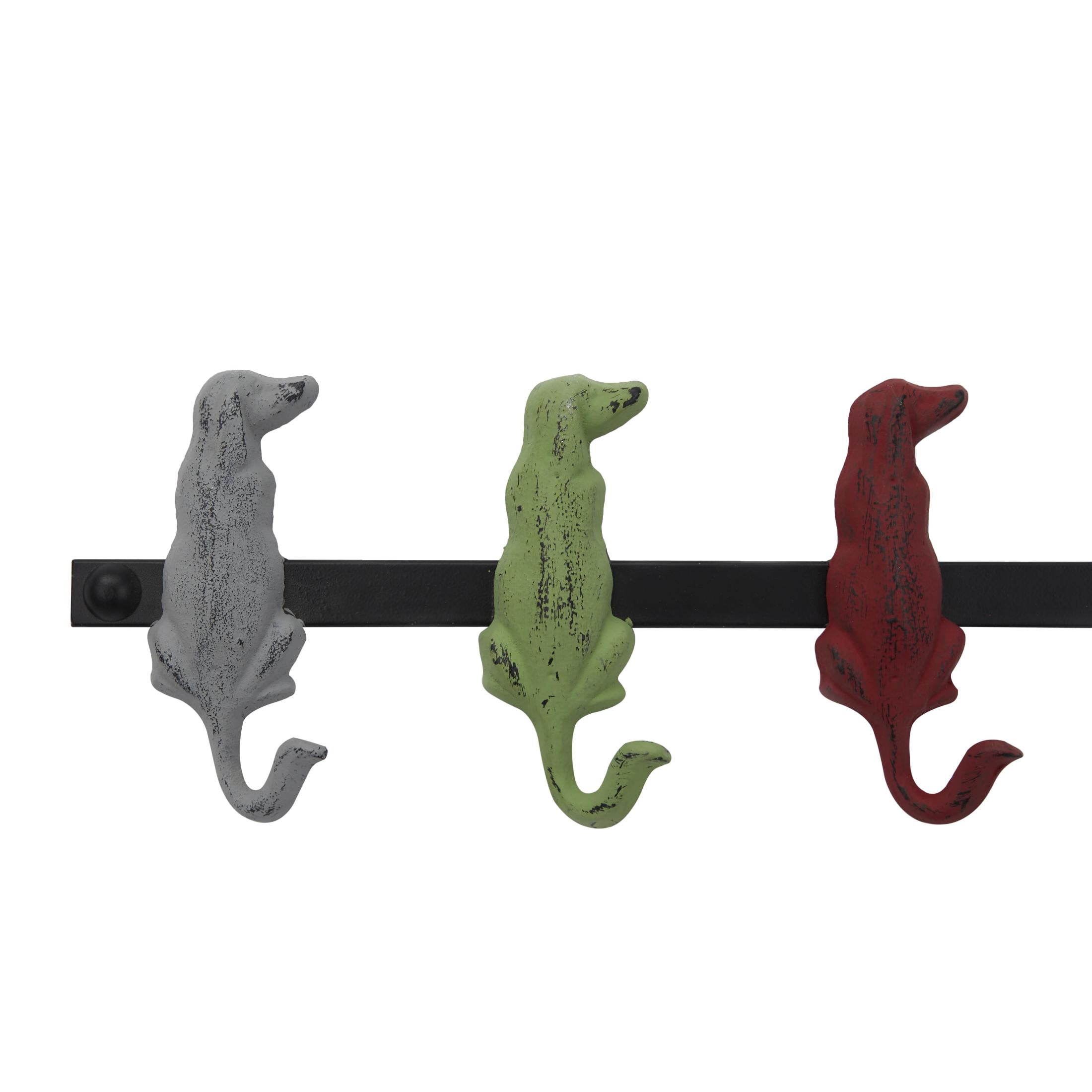 DecMode 19" x 5" Multi Colored Metal 5 Hanger Dog Wall Hook, 1-Piece