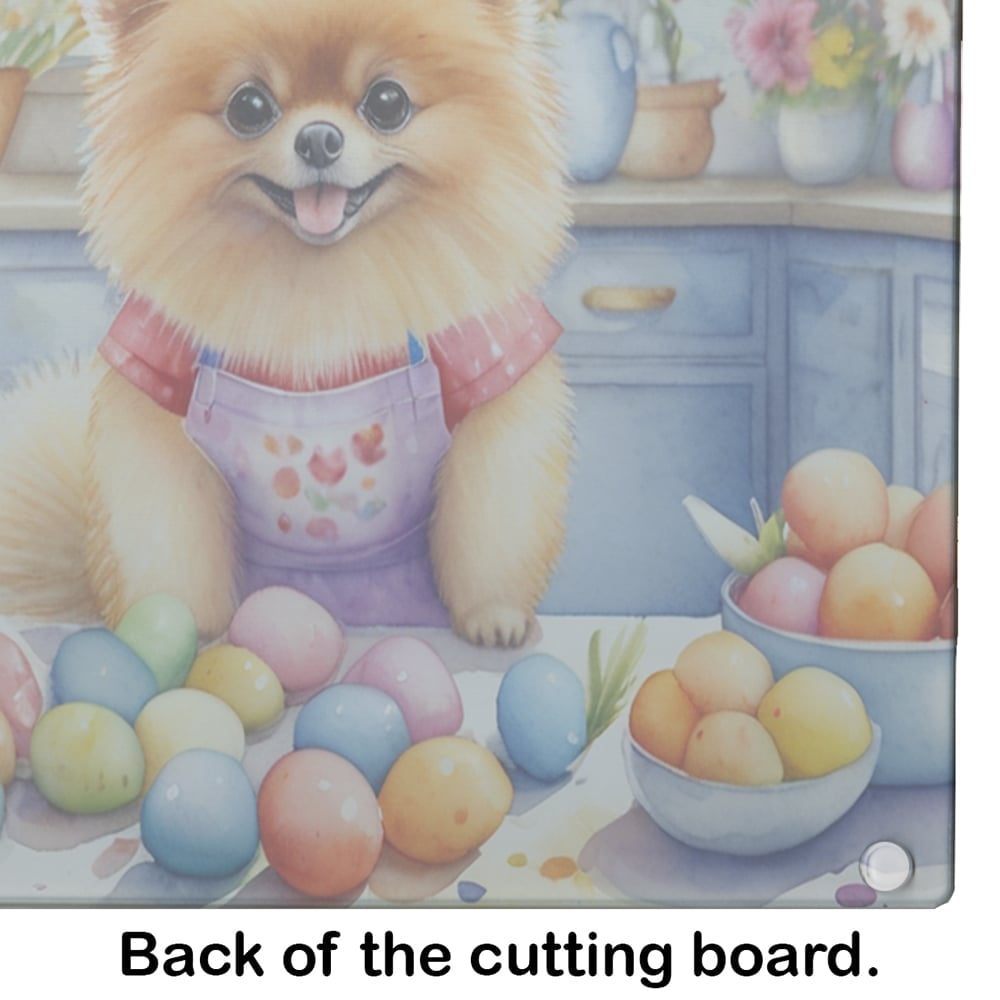 Decorating Easter Pomeranian Glass Cutting Board 12 in x 15 in