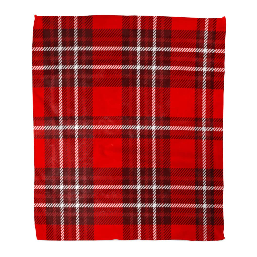 ASHLEIGH Throw Blanket 58x80 Inches Red Christmas Plaid Check Pattern