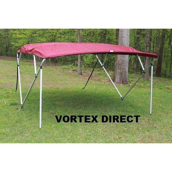 BURGUNDY SQUARE TUBE FRAME VORTEX 4 BOW PONTOON/DECK BOAT BIMINI TOP 8' LONG, 91-96