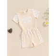 thumbnail image 6 of Nygoyerh Toddler Girl Summer Outfit Letter Print Checkerboard Short Sleeve Tops Elastic Waist Shorts 2Pcs Clothes Set, 6 of 9