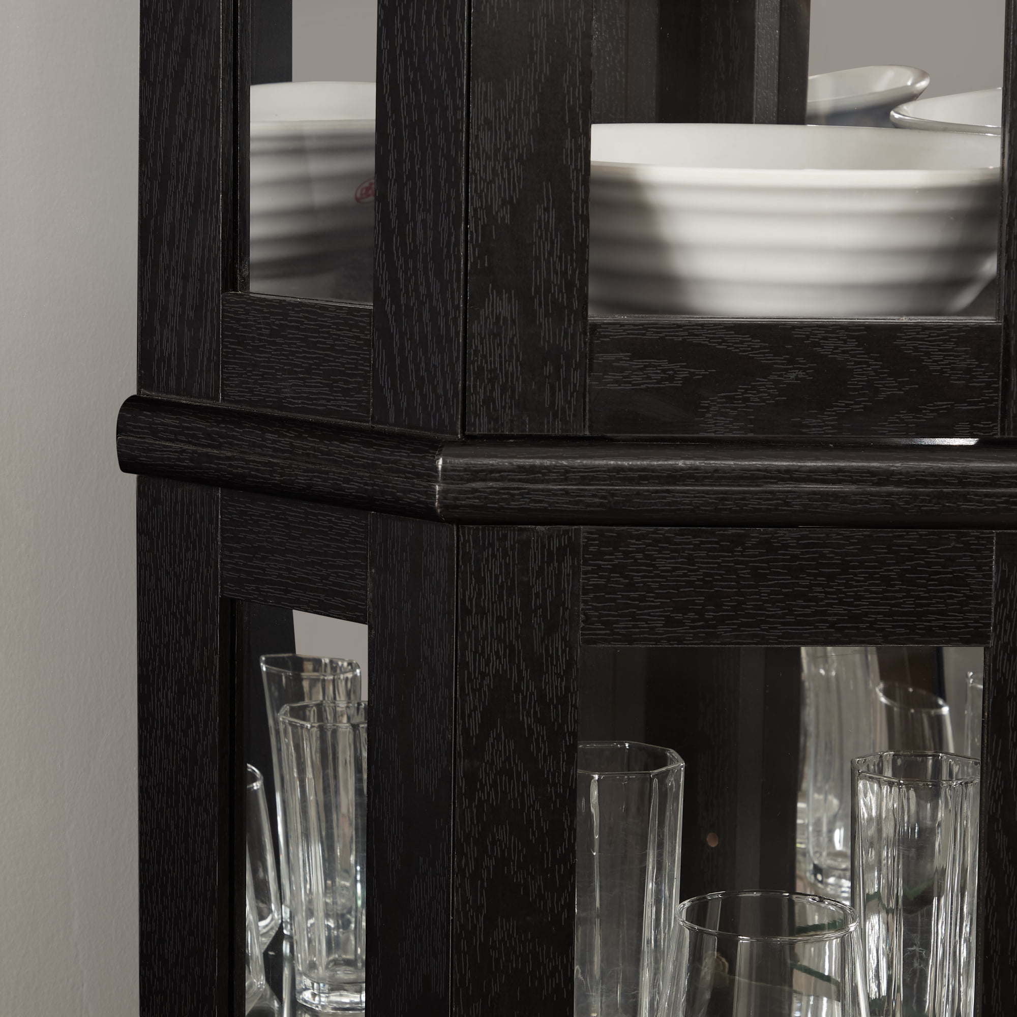 Leumius Corner Curio Display Cabinet, Glass Display Shelf Shelving Bar Cabinet with Tempered Glass Door, Bar Cabinet,Cabinet with Adjustable Shelf Glass Cabinet Shelves for Home Decor Black