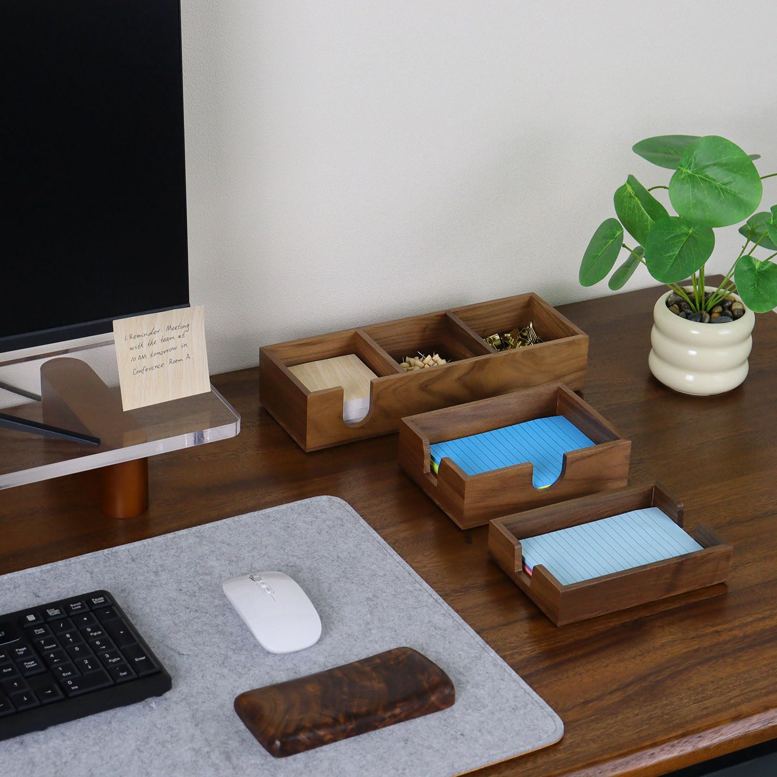 Multibey Walnut Sticky Note Holder - Durable Wood Desk Organizer for Home, Office & Study, Stylish Adhesive Note Stand for Daily Notes, Reminders & Decor
