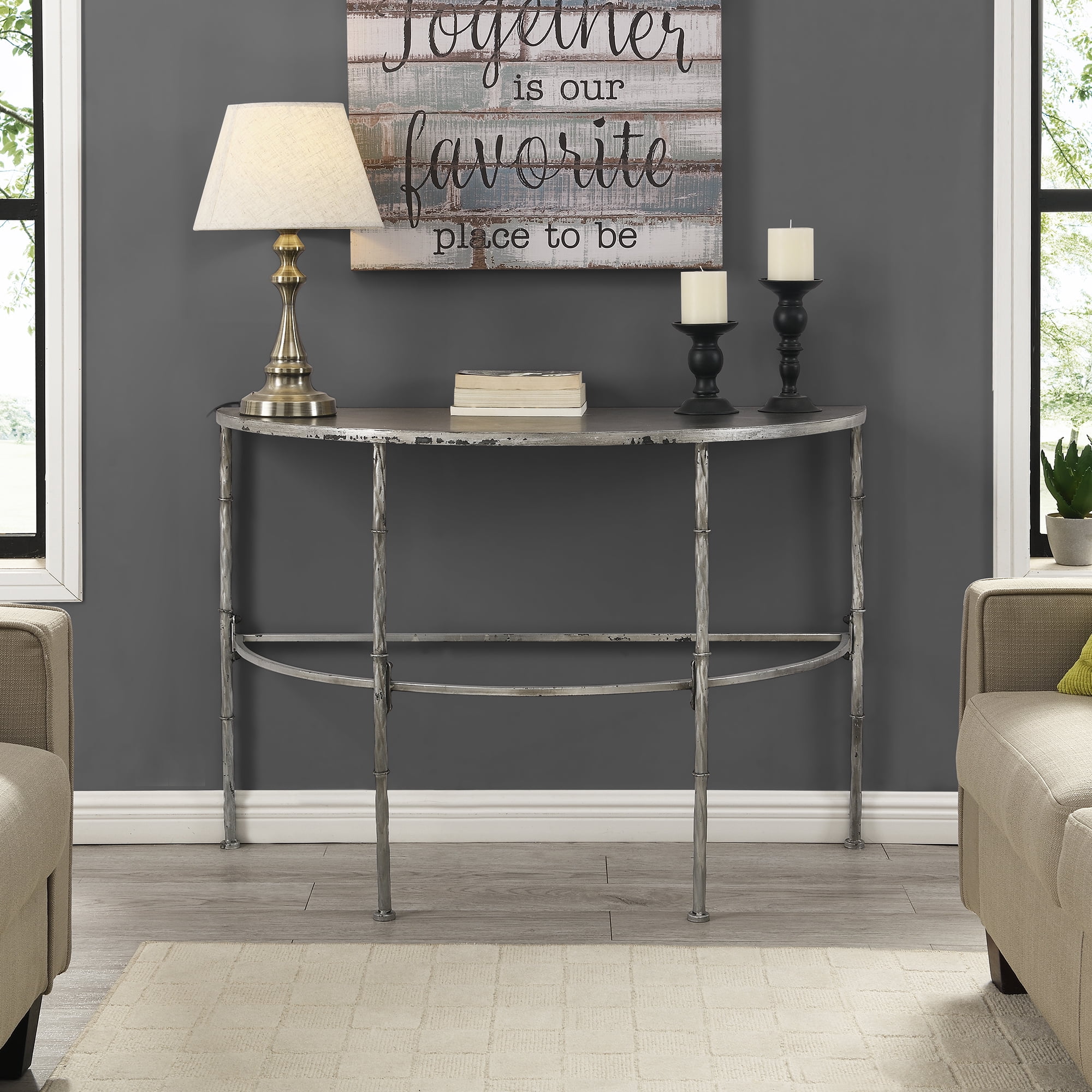 FirsTime & Co. Dover Demilune Console Table, American Crafted, Aged