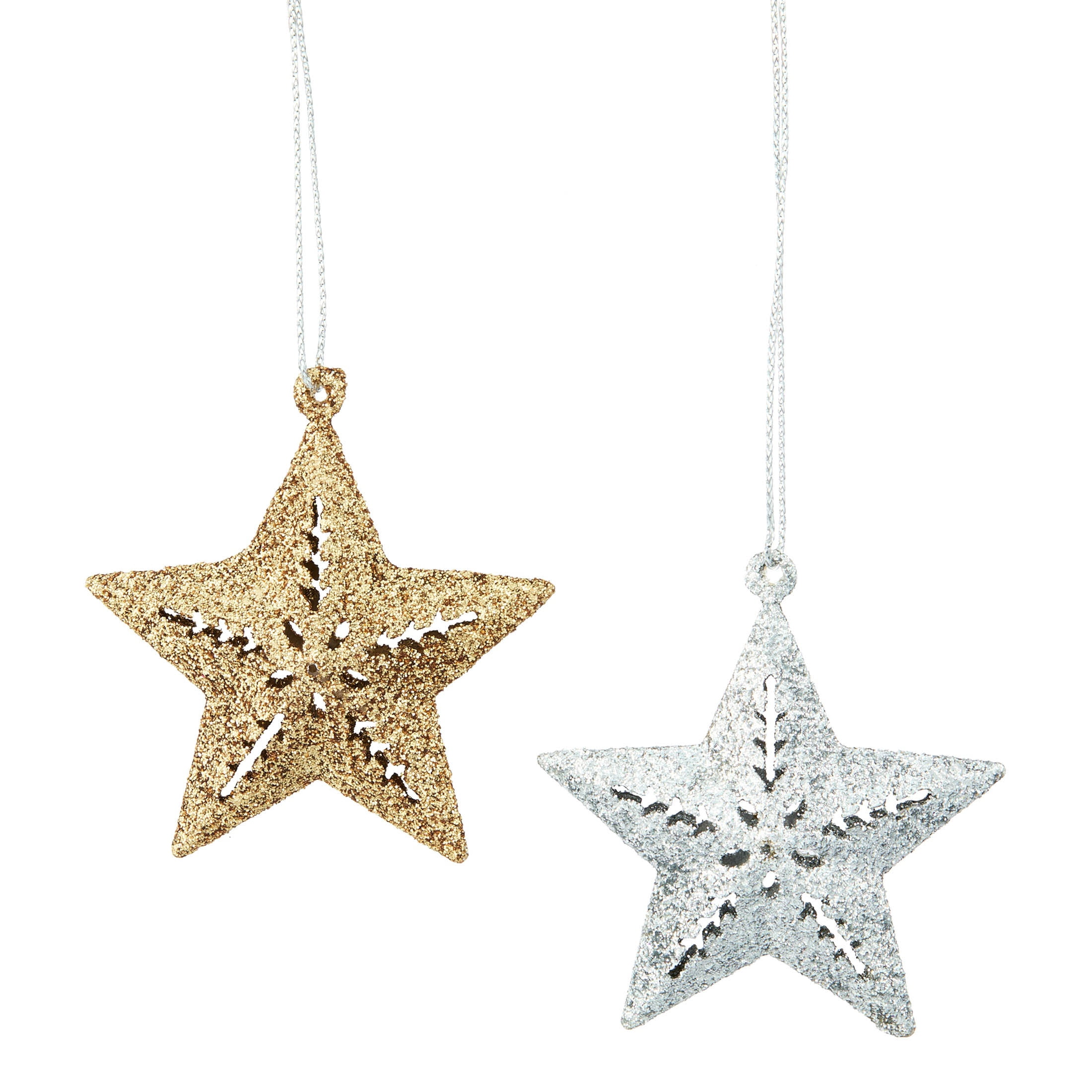 4-Count Gold and Silver Metal Star Mini Christmas Ornaments, 2.5", by Holiday Time