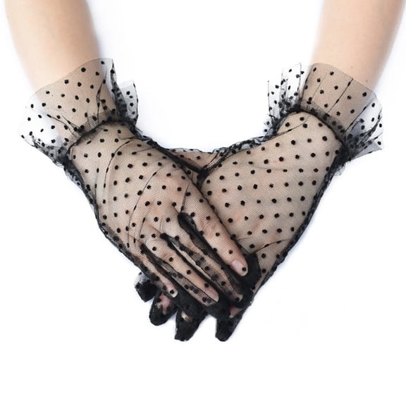 TELOLY Gloves Women Lace Glove Short Lace Glove Floral Courtesy Lace Glove for Wedding Tea 1950's Party Costume Black