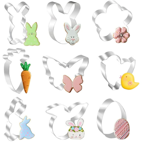 Decoraciones de Pascua Interior,9-Piece Easter Rabbit Mouldchicken Cake Mould Mould Stainless Steel Baking Utensils Mould Decoración del hogar