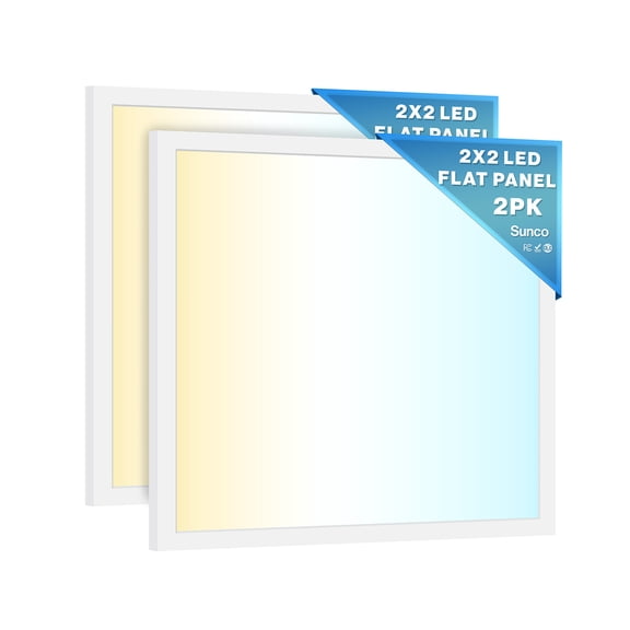 Sunco 2x2 LED Flat Panel Lights for Drop Ceiling, Troffer Replacement Light Fixture, 5200 LM, Selectable Features, 30W/35W/40W, 4000K/5000K/6000K, Dimmable (0-10V) ETL/DLC 2 Pack