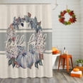 thumbnail image 2 of Shower Curtain 54"W x 78"L Fall Thanksgiving Garland Purple Hydrangea Leaves Pumpkins Retro Linen Fabric Shower Curtains Set with Hooks Bathroom Curtains Machine Washable Bathroom Accessories, 2 of 6
