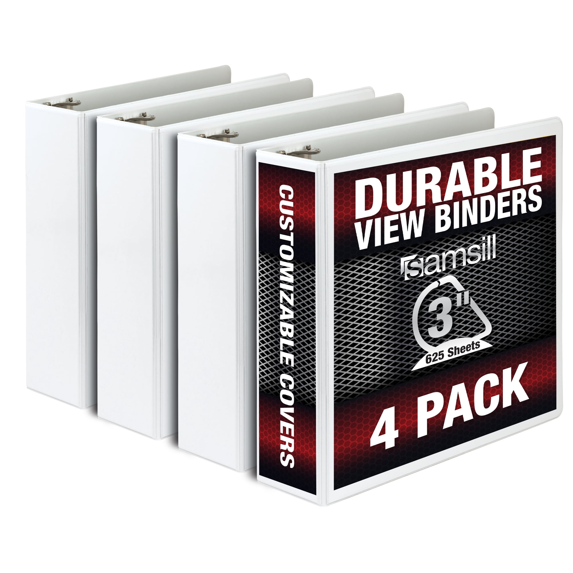 Samsill Durable 3" DRing Binder, White, Customizable, 4 Pack Walmart