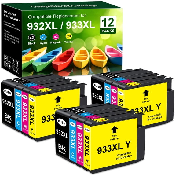 Compatible Ink Cartridge Replacement for 932XL 933XL 932 XL 933 XL Combo Pack (3 Black,3 Cyan,3 Magenta,3 Yellow) to use with Officejet 6100 6600 6700 7110 7510 7610 7612 7620 Printers