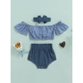 thumbnail image 4 of Bagilaanoe 4th of July Toddlers Baby Girls Outfits Plaid Off-Shoulder Crop Tops + Snaps Pantie + Hairband 6 12 18 24 Months Infant Girls 3pcs Independence Day Clothes Sets, 4 of 8