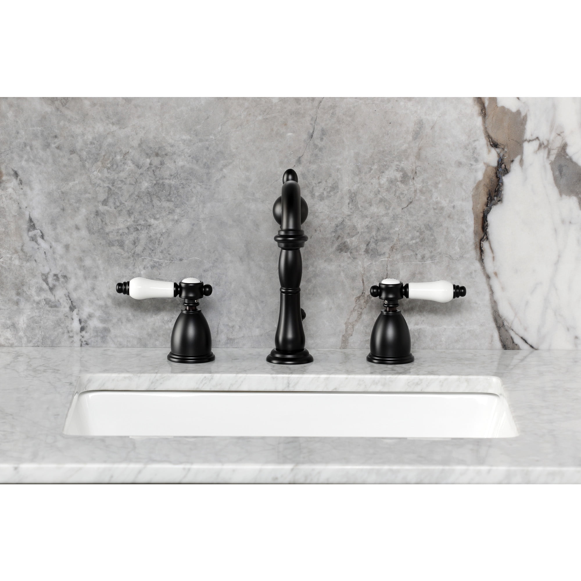 Kingston Brass KB1970BPL Bel-Air Widespread Bathroom Faucet with Brass Pop-Up, Matte Black