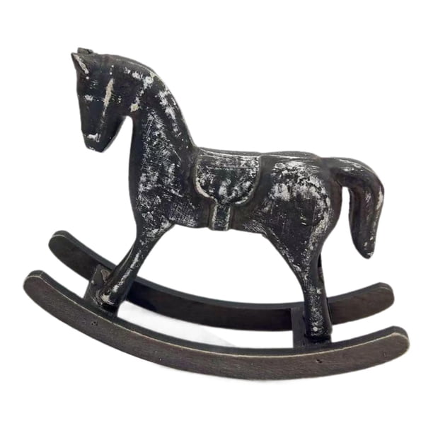 Figura de caballo mecedor de madera, estatua decorativa de escritorio para oficina, dormitorio Negro
