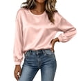thumbnail image 6 of VBVC Women's Crewneck Satin Blouse , Ladies' Long Sleeve Silk Top , Casual Loose Fit Dressy Shirt For Women, Pink , S-3XL, 6 of 10