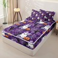 thumbnail image 2 of Manfei Spooky Halloween Bow Skull Zipper Twin Comforter Sets with Fitted Sheet and 2 Pillowcases for Kids, Purple Cat Pumpkin Zipper Bedding Set, Halloween Reversible, 4pcs, 2 of 6