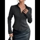 thumbnail image 3 of Camisa Corta A Rayas con Botones para Mujer, Blusa Ajustada de Larga, Camisa de Trabajo Negro XXL, 3 of 10