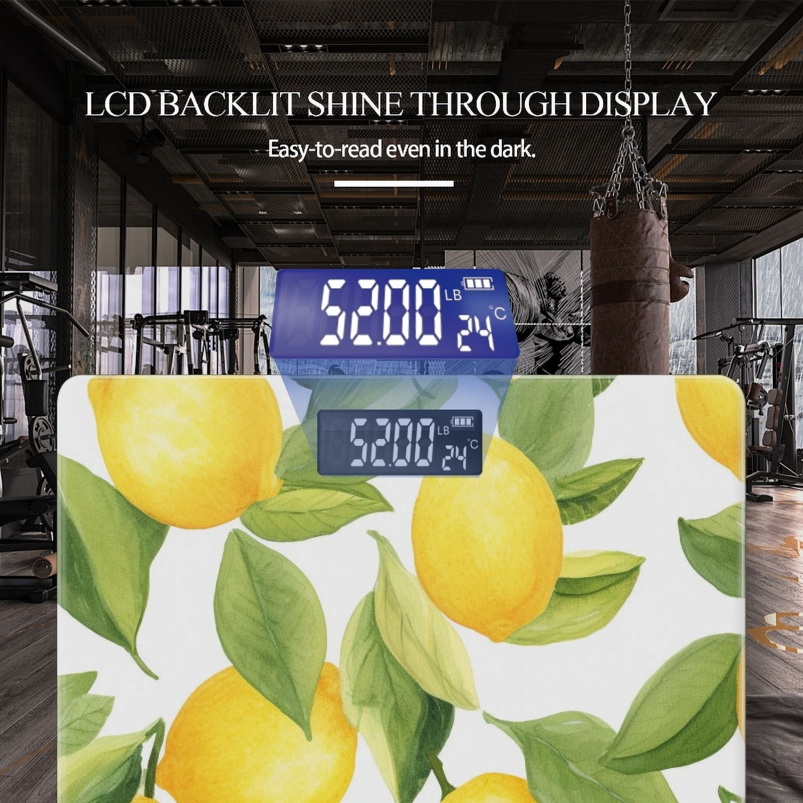 High Precision Body Weight Scale Smart Bathroom Scales with Large LCD Display(400lbs),Decorative for Bedroom-Lemon-Themed Watercolor Pattern On White Background