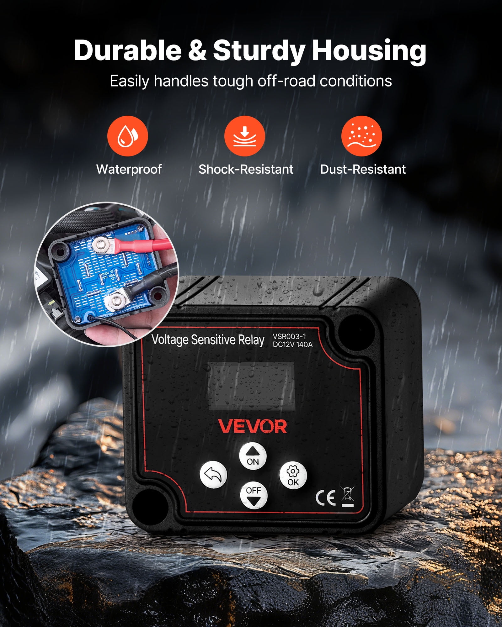 VEVOR Dual Battery Isolator Kit, 12V 140 Amp 20 ft 6AWG, Manual & Automatic Voltage Relay with LCD Voltmeter, Smart Battery Isolator for Lithium Batteries, Suitable for UTV