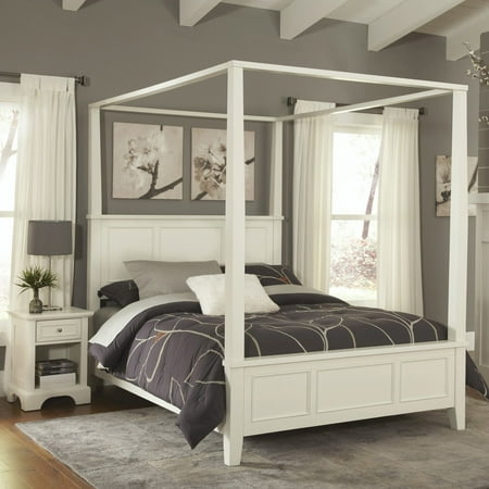 Naples White Queen Canopy Bed and Night Stand