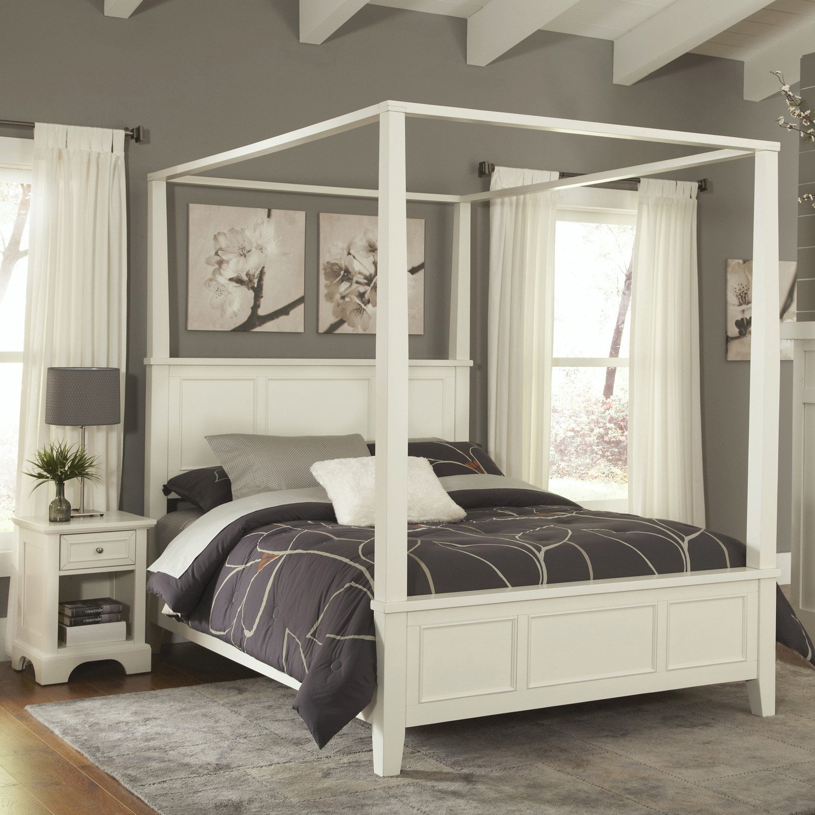 Naples White Queen Canopy Bed And Night Stand By Homestyles Com Naples White Queen Canopy Bed And Night, White King Canopy Bed