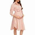 thumbnail image 6 of purcolt Women's Striped Maternity Dress 3/4 Sleeve Button Down Belted Pregnancy Clothes for Casual Wear or Baby Shower, 6 of 8