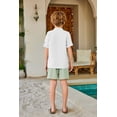 thumbnail image 4 of Arshiner Boy's Summer Beach Outfits 2 Piece Short Sleeve White Shirt and Green Shorts Vacation Texture Sets for Kids 10-11 Years, 4 of 8