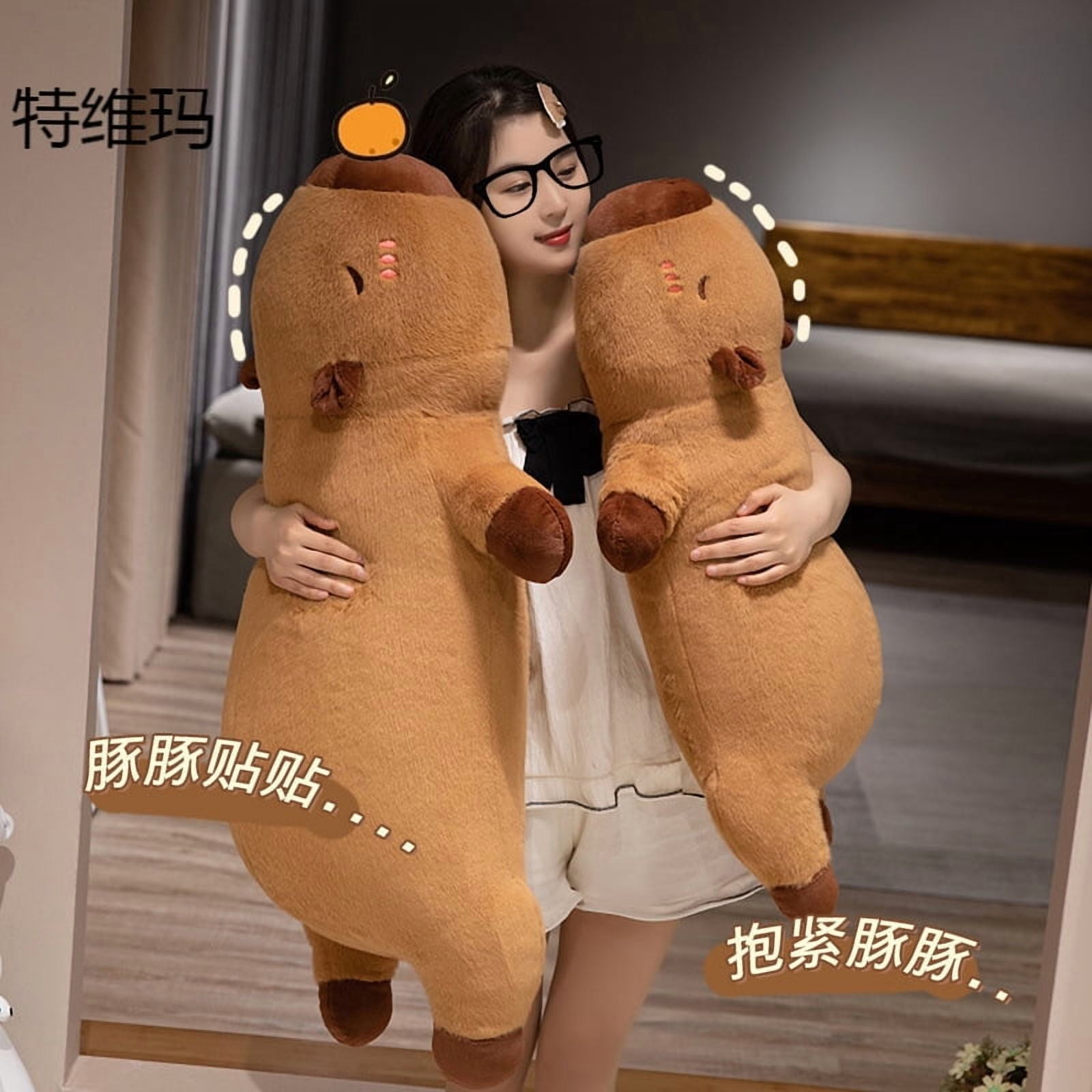 Kawaii Cartoon Giant Strip Capybara Plush Doll Pillow Lying Brown Orange Wings Creative Capybara Plush Children Toy Decor