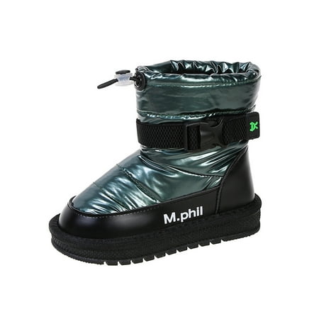 

Daeful Girls Boys Non-Slip Thick Fleece Winter Warm Shoes Walking Comfort Ankle Bootie School Waterproof Plush Lining Snow Boot Green 13C