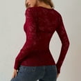 thumbnail image 5 of felwors Women Floral Lace Long Sleeve See-Through Tops Crewneck Low Cut Lined Bust Shirts Slim Chest Tie Bow Crop Blouses Wine, XL, 5 of 8