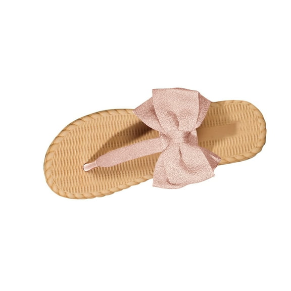LOVZFMLL Sandals for Women 2025 Summer Bow Knot Flat Flip Flops Slip On Open Toe Thong Casual Outdoor Beach Vacation Slippers Pink 9