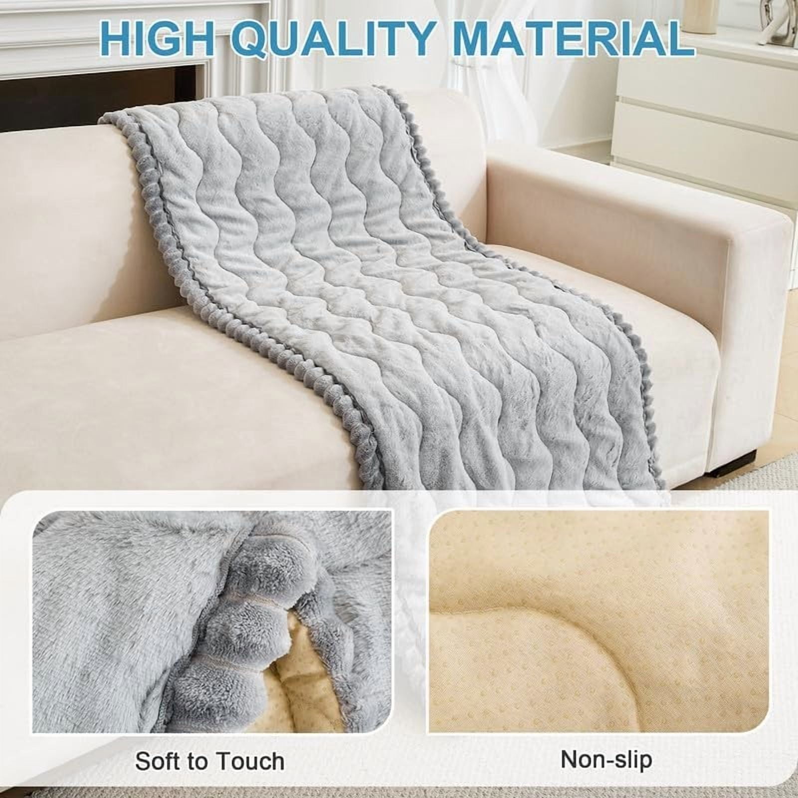 Topchances Fuzzy Couch Covers, Faux Mink Wavy Sofa Slipcover Mat for Pets,  Anti-Slip Furniture Protector Pet Bed Mat for Dogs Cats (Light Gray, 28''x59'')