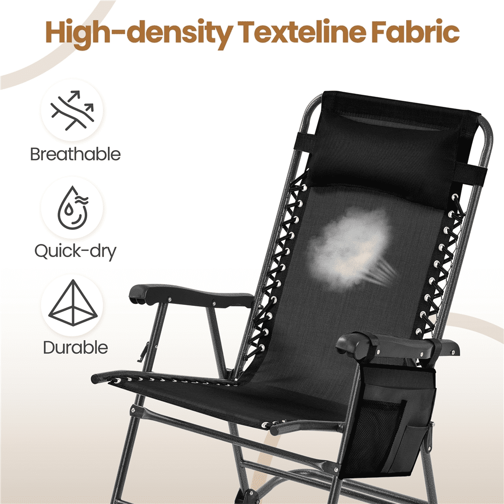 Renwick Foldable Outdoor Lounge Chairs with Pillow, Set of 2, Black