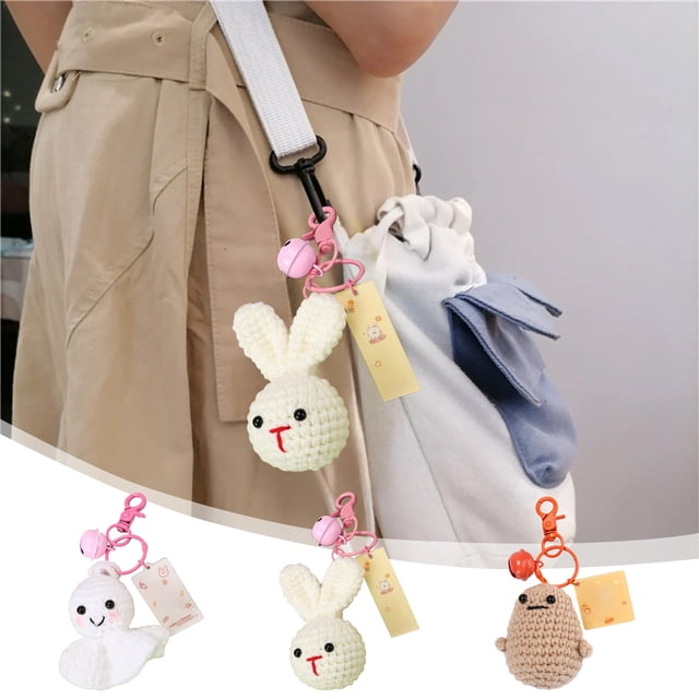 Llavero de conejo de ganchillo de lana hecho a mano | Colgante de patata Sunny Doll | Lindo colgante de bolso de animal | 10x6x5cm | Caja de regalo incluida | Accesorio llavero para bolsos, llaves