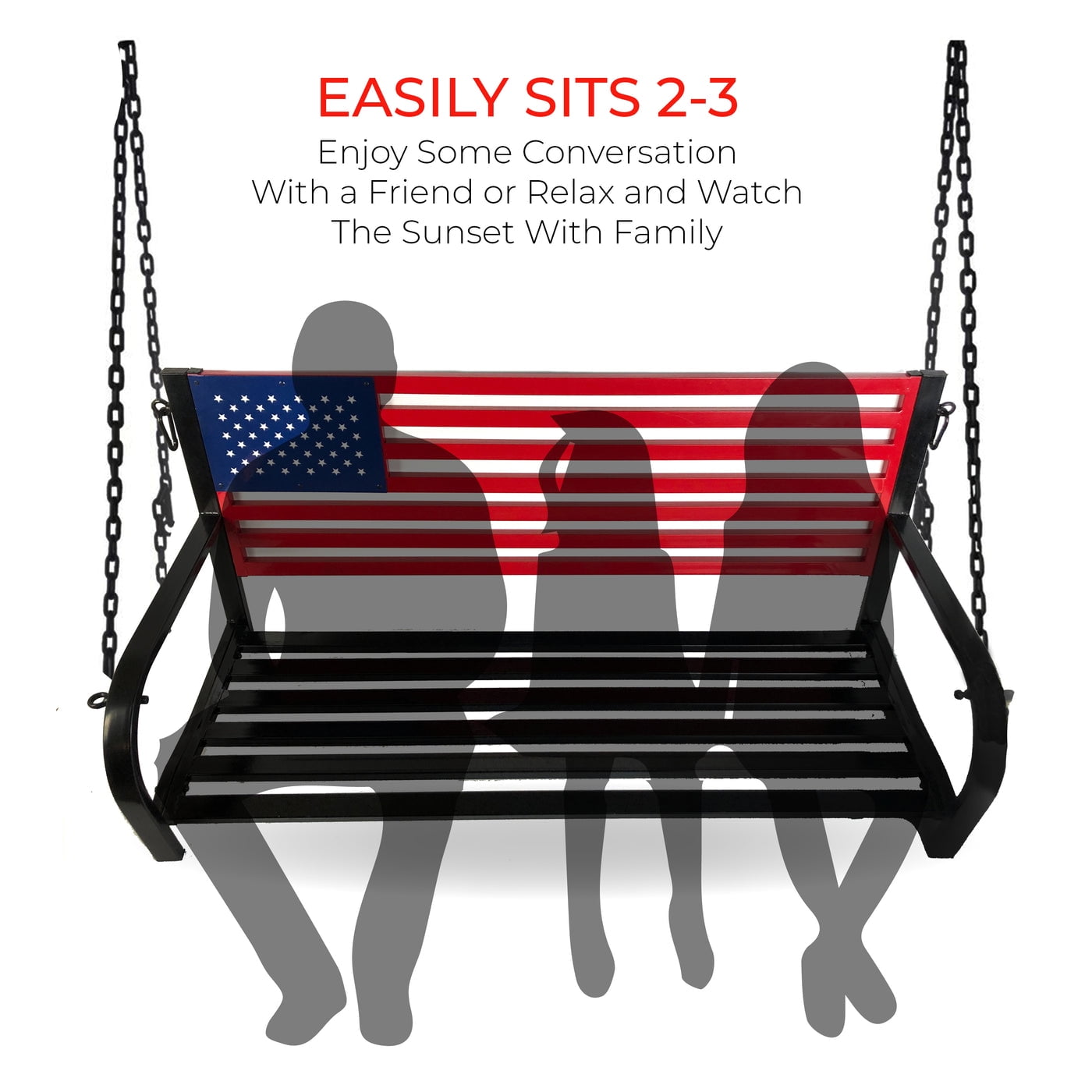 Backyard Expressions American Flag Outdoor Porch Swing w Hanging Chains Red White Blue