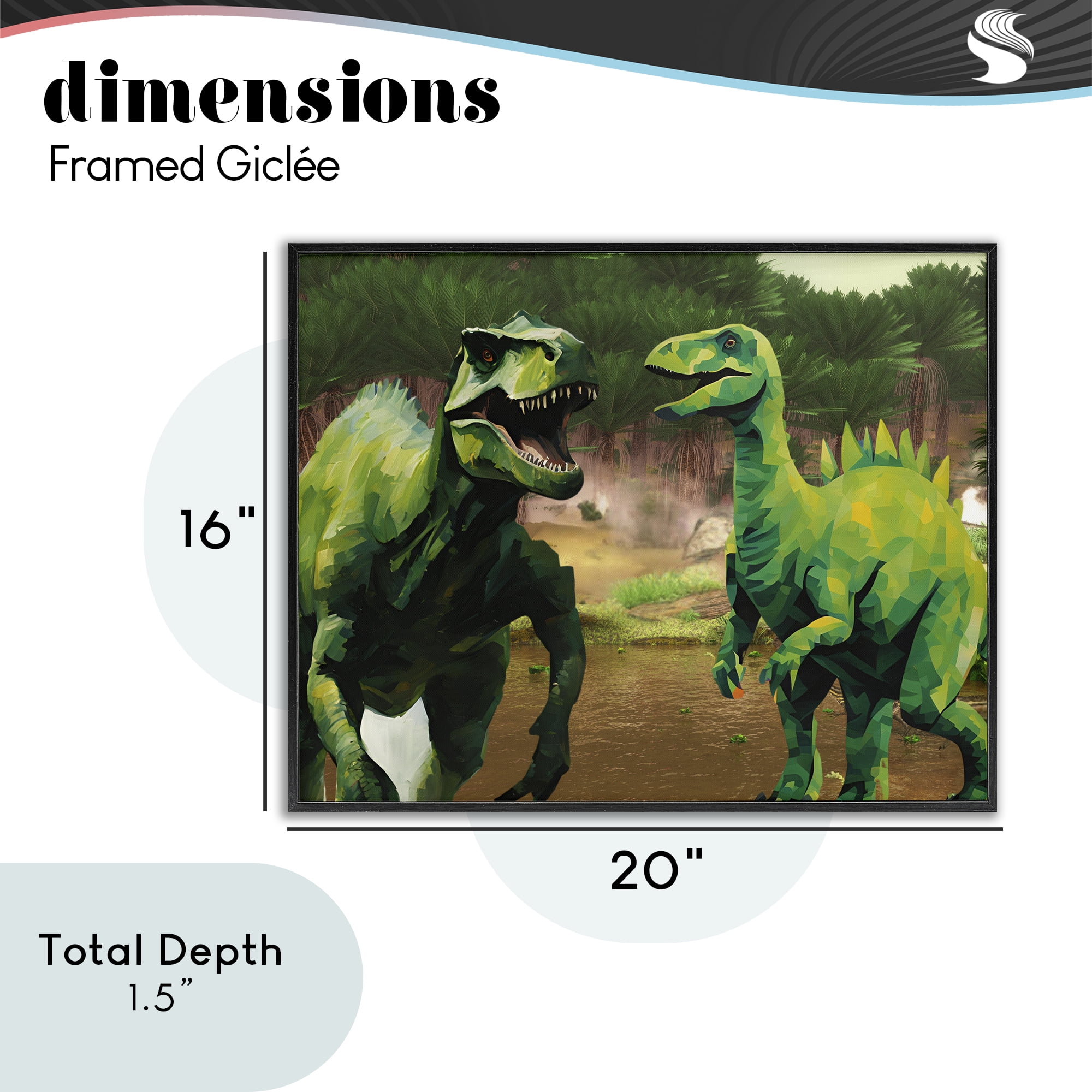 Stupell Industries Green Jungle Dinosaurs Black Framed Giclee Art, design by Jesse Keith