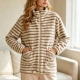 thumbnail image 5 of BXJX Womens Fleece Jackets, Long Sleeve Stripe Stand Collar Zip up Fall Spring Tops Coffee Size L, 5 of 7