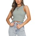 thumbnail image 1 of Kmbangi Women's Summer Slim Knit Tank Tops, Solid Color Sleeveless Round Neck Ribbed Crop Tops Causal Streetwear, 1 of 7
