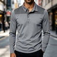 thumbnail image 2 of Kvture Fall Tops for Men Casual Stylish Color Block Long Sleeve Lapel Collar Button up Shirts for Business Office Work Golf Gray Pullover L, 2 of 7