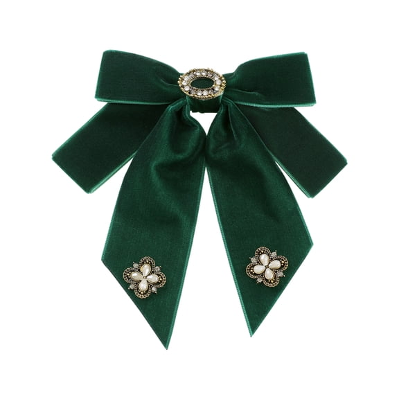 INSPIRE CHIC Women's Velvet Bow Brooch Solid Color with Rhinestone Decor Green