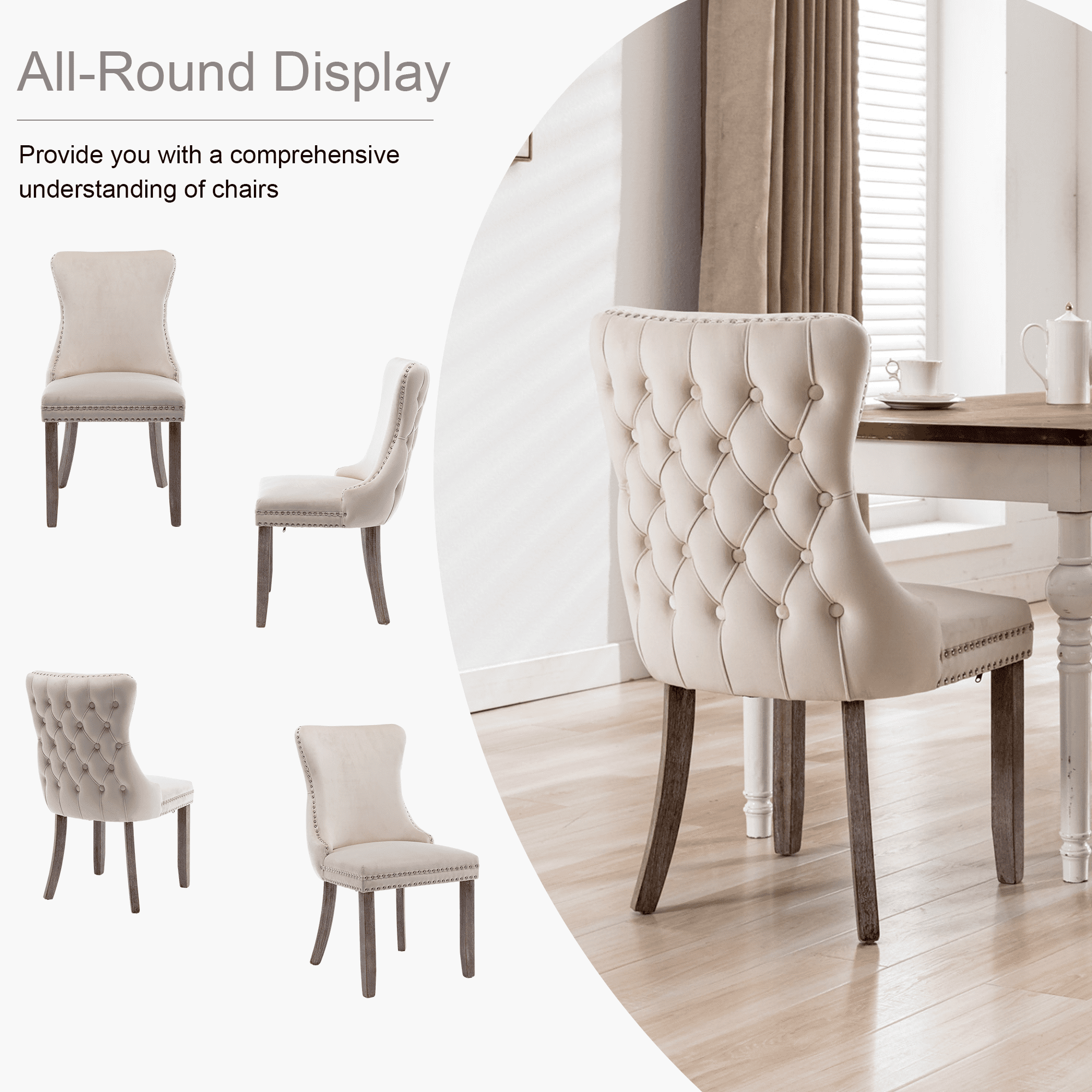 Button Tufted Upholstered Dining Chairs with Nailhead, Dining Room Chairs Tufted Cushion Back Elegant, Accent Chairs with Solid Wood Legs for Living Room/Kitchen (Set of 4)