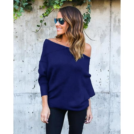 Sexy Womens Casual Off Shoulder Knitted Cardigan Jumper Oversized Tops Sweater Shirts
