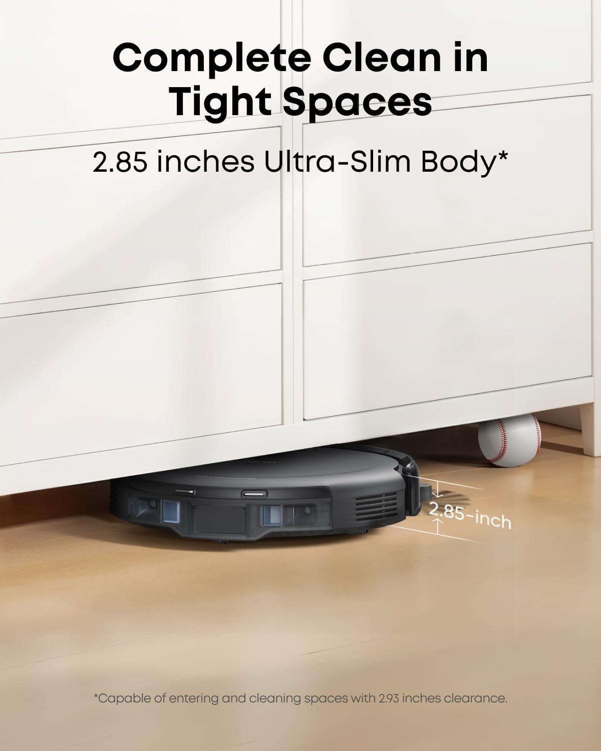 eufy Robot Vacuum C10 with Self Emptying, 8 Weeks Hands Free, Advanced Smart Mapping with LiDAR Navigation, 2.85-Inch Slim Design, Powerful Suction, Edge Expansion Brush for Pet Hair +6 Pack Dust Bag