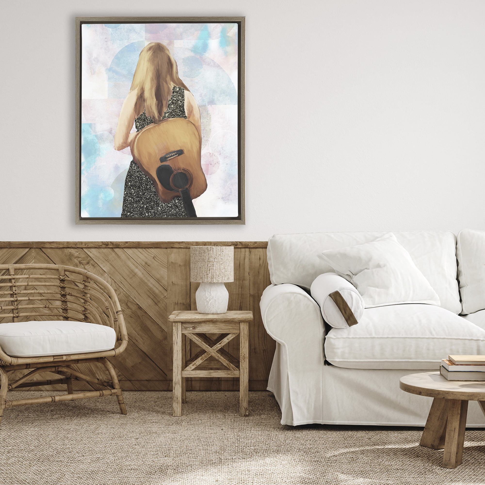 Stupell Industries Dreaming With My Guitar Brown Framed Floater Canvas Wall Art, design by Dan Meneely