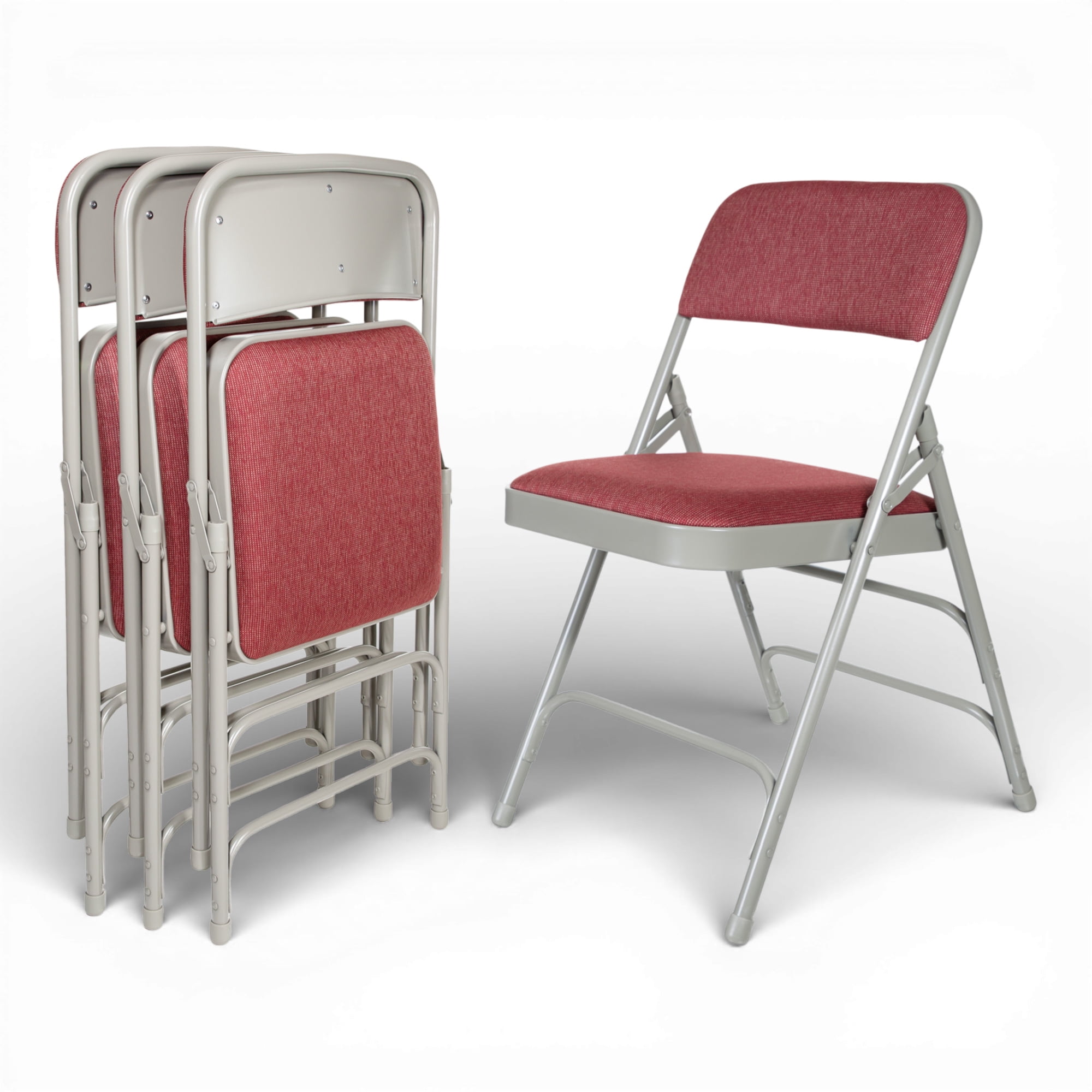 Hampden Furnishings Bernadine Collection Fabric Triple Brace Folding Chair, Burgundy, Pack of 4
