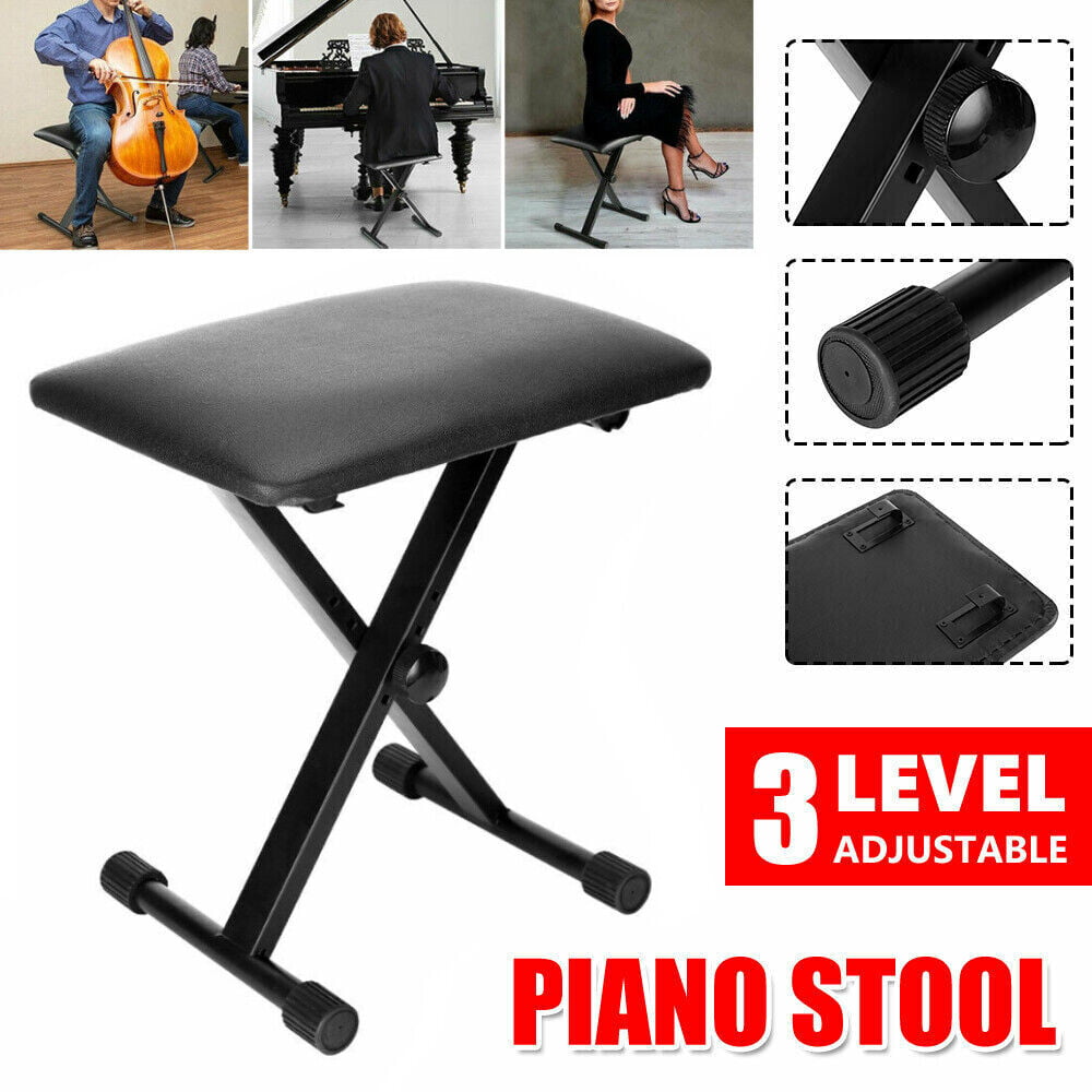Black Adult Instrumental Performance and Practice Height Adjustable Piano Bench Keyboard Bench Foldable X-Style Cushion Padded Stool Chair Seat Cushion with Anti-Slip Rubber Feet Perfect for Kids 