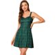 thumbnail image 1 of Vestido sin mangas delantero con cremallera y tirantes a cuadros a cuadros para mujer Verde M, 1 of 6