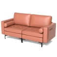 thumbnail image 1 of Costway Modern Loveseat 2-Seat Sofa Couch w/ 2 Bolsters Side Storage Pocket Coral Pink, 1 of 10