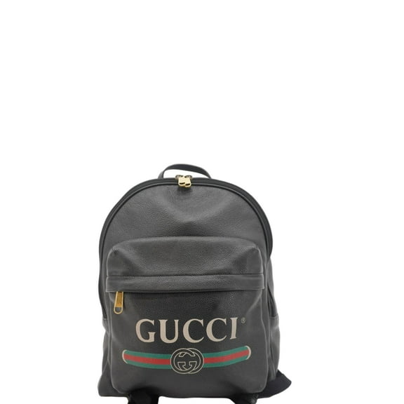 Pre-Owned GUCCI Web Logo Print Leather Backpack Black 547834