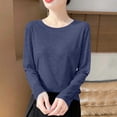 thumbnail image 6 of HongQid Women's Long Sleeve Tee Crew Neck Soft Curved Hem Thin Stretch Loose Casual Tops Layering Solid Shirts, 6 of 6